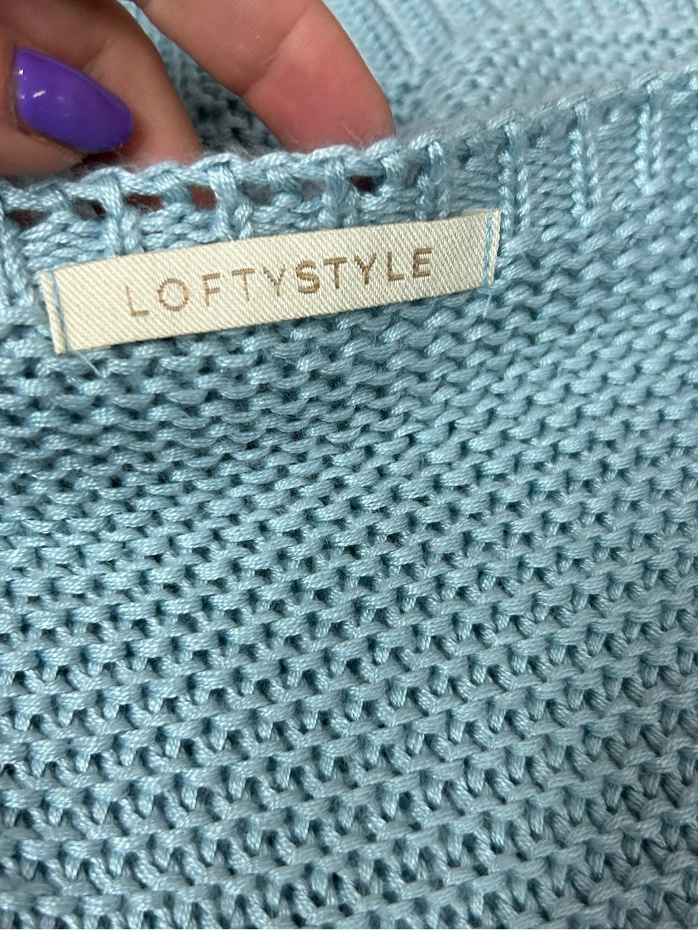Lofty Style Light Blue Open Knit Sweater Vest Medium, Cottage Soft Sweater Vest - Picture 3 of 11